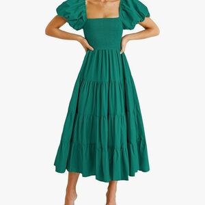 Elegant Green Puff Sleeve Dress